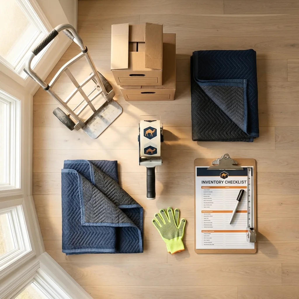 Professional moving supplies and packing materials layout for Plattsburg residential relocations